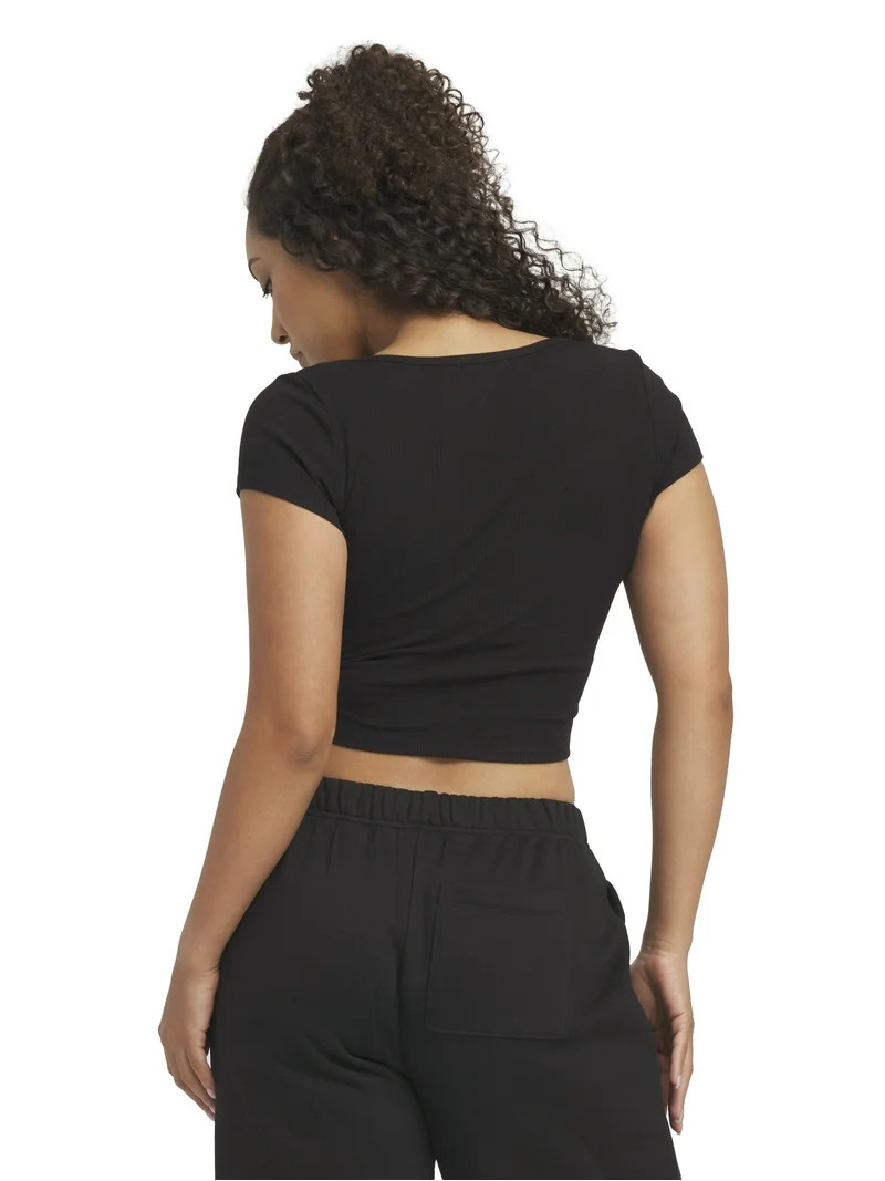 Mills by Millie Bobby Brown Women's Embroidery Ribbed Short Sleeve Crop T-Shirt, Sizes XXS-XXL | Walmart (US)