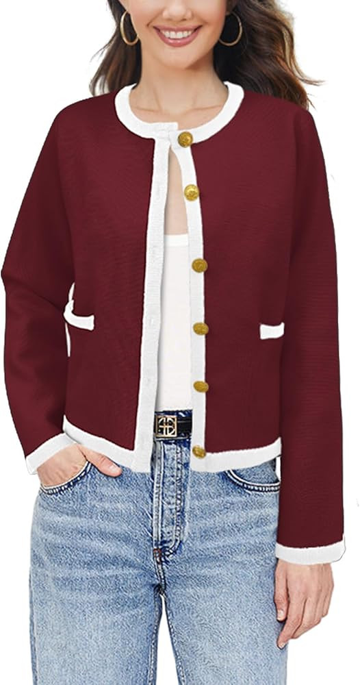 SuperPrity Cardigan Sweaters for Women Long Sleeve Button Down Cropped Knit Coat Jacket with Pock... | Amazon (US)