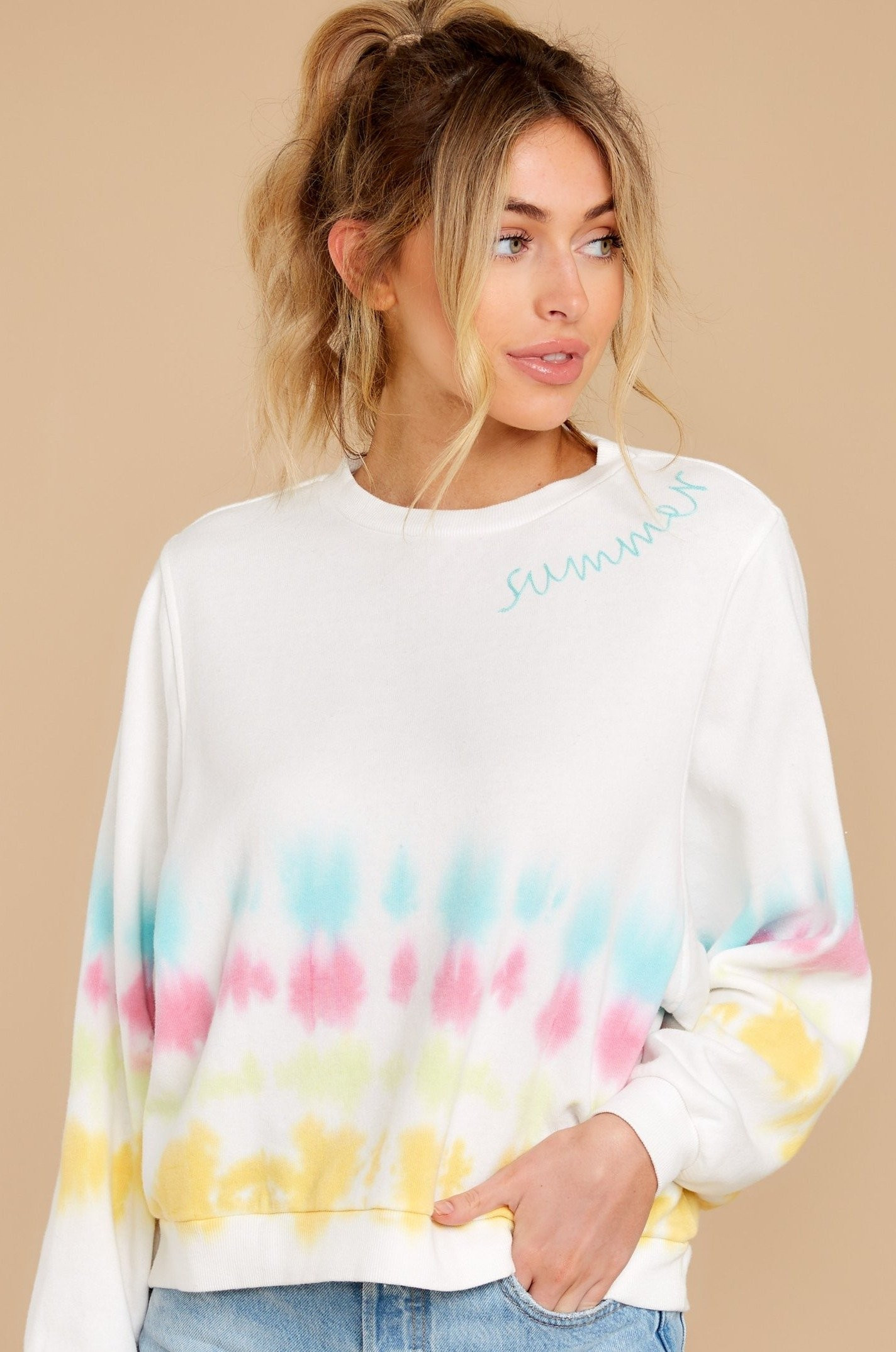 Everyday In Paradise White Multi Tie Dye Sweatshirt | Red Dress 