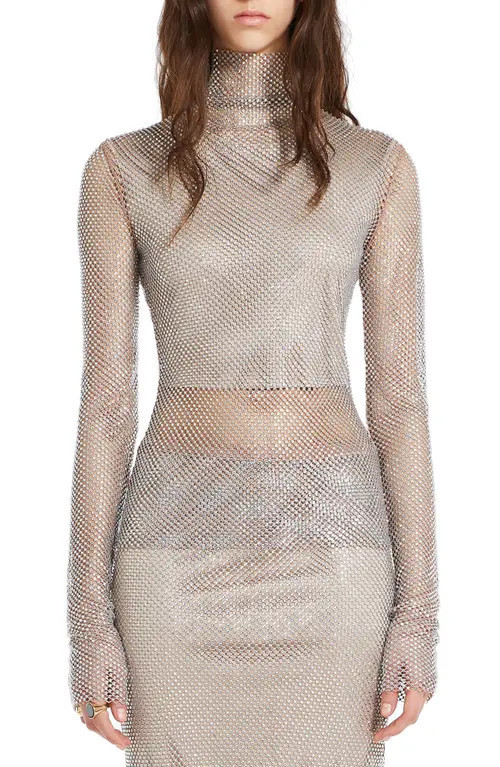 SPORTMAX Beaded Semisheer Long Sleeve Top in Nudo at Nordstrom, Size Medium | Nordstrom