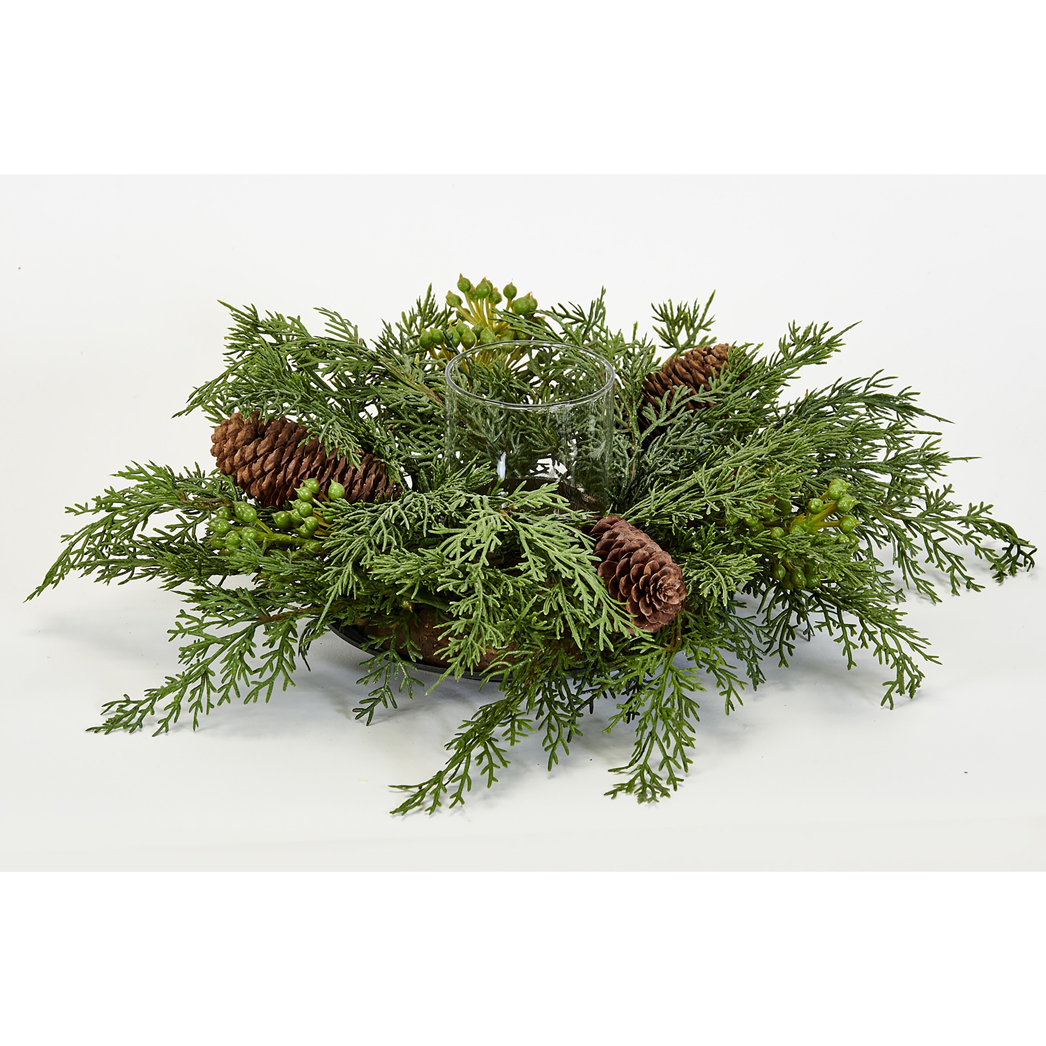 15" Artificial Real Look Cypress Pine Cone Candle Holder Christmas Centerpiece - 15 | Overstock