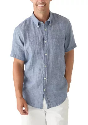 Brooks Brothers Men's Short Sleeve Linen Button-Down Shirt, Blue, 2XL | Belk