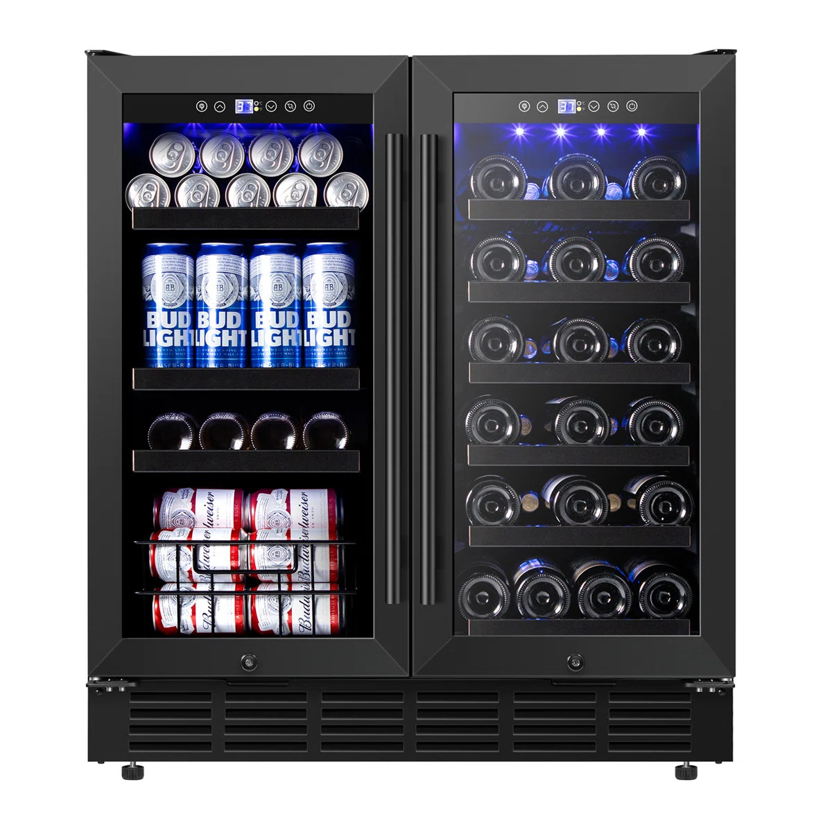30" Wine And Beverage Refrigerator Black 29 Bottle And 130 Can Built-In/Freestanding Wine Cooler ... | Wayfair North America