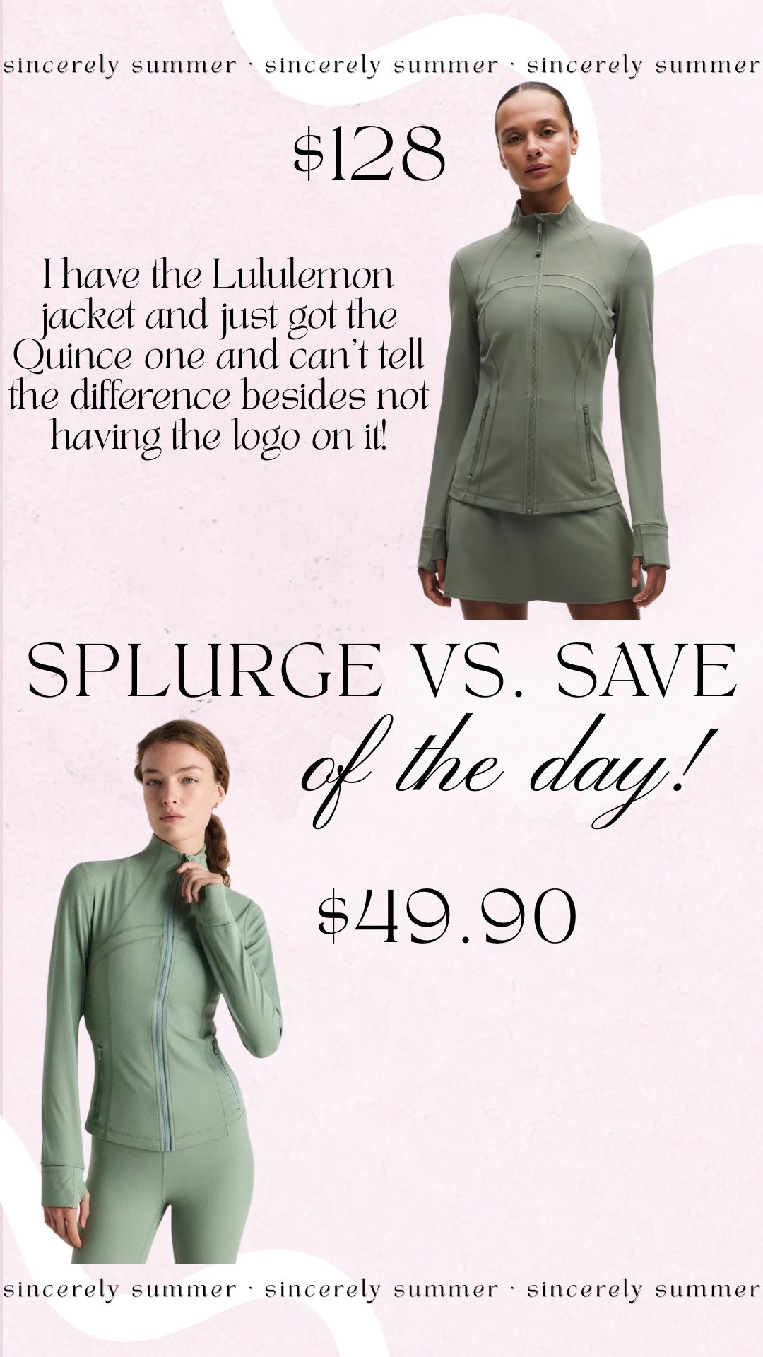 Splurge vs. Save of the day! I sure love my Lululemon Define Jacket, but just got the Quince version and I’m OBSESSED!


#LTKSaleAlert #LTKActive #LTKfitnessgoals