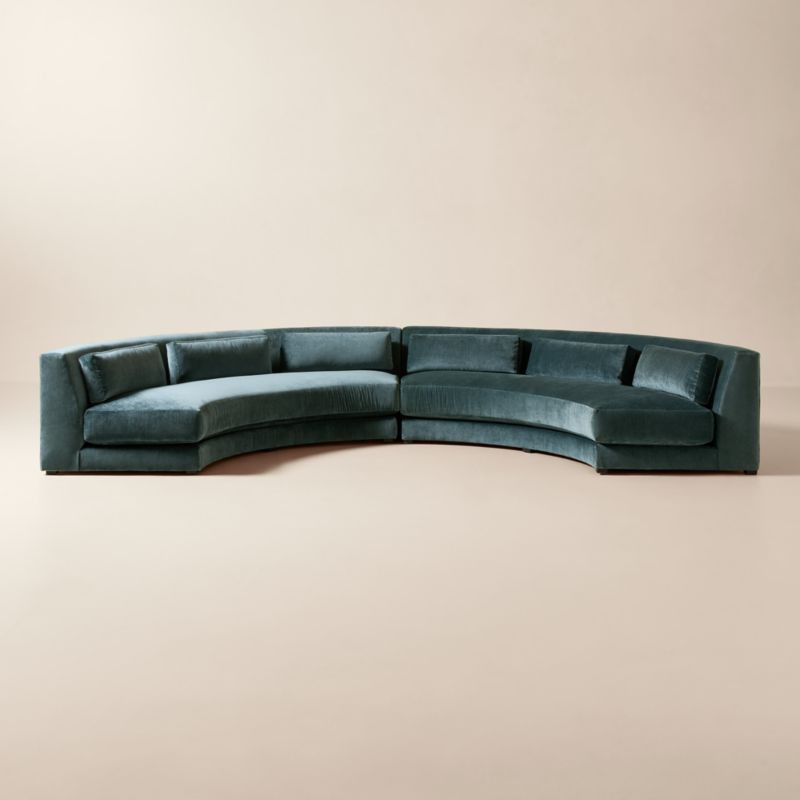 Sonora 2-Piece Curved Blue Performance Velvet Sectional | CB2