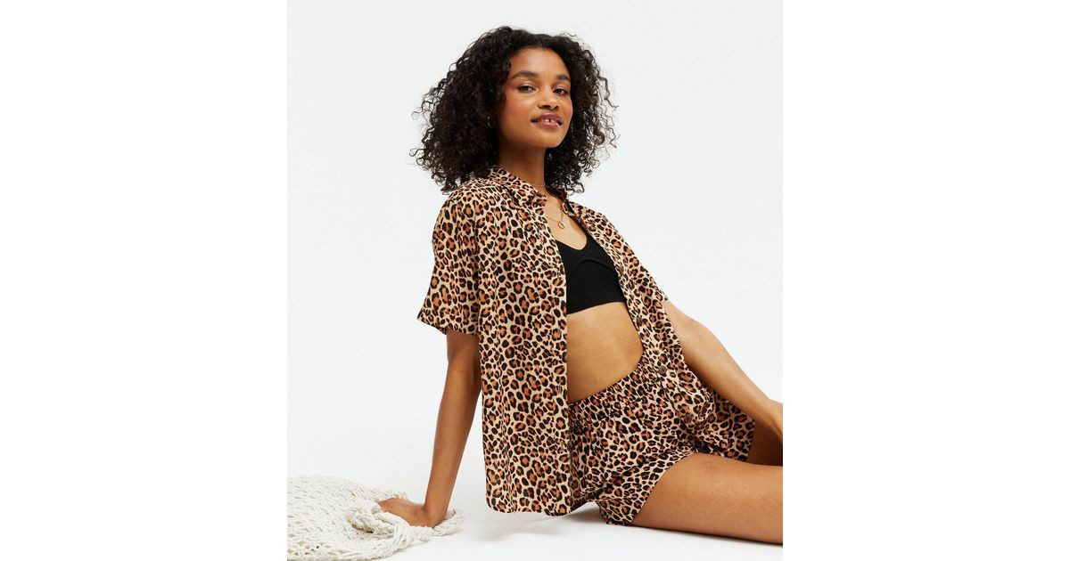 Brown Leopard Print Short Sleeve Shirt 
						
						Add to Saved Items
						Remove from Saved I... | New Look (UK)