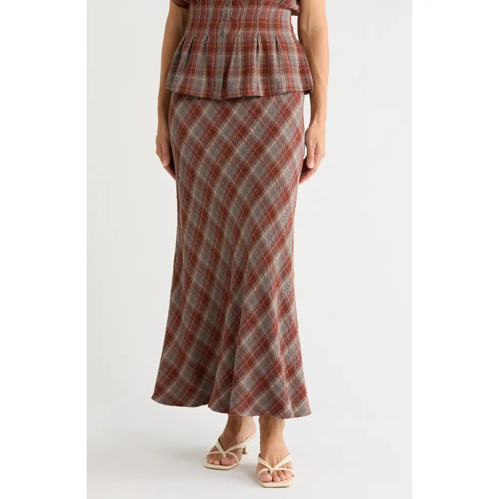 MAX STUDIO Plaid Maxi Skirt in Grey/Adobe Plaid at Nordstrom Rack, Size X-Large | Nordstrom Rack