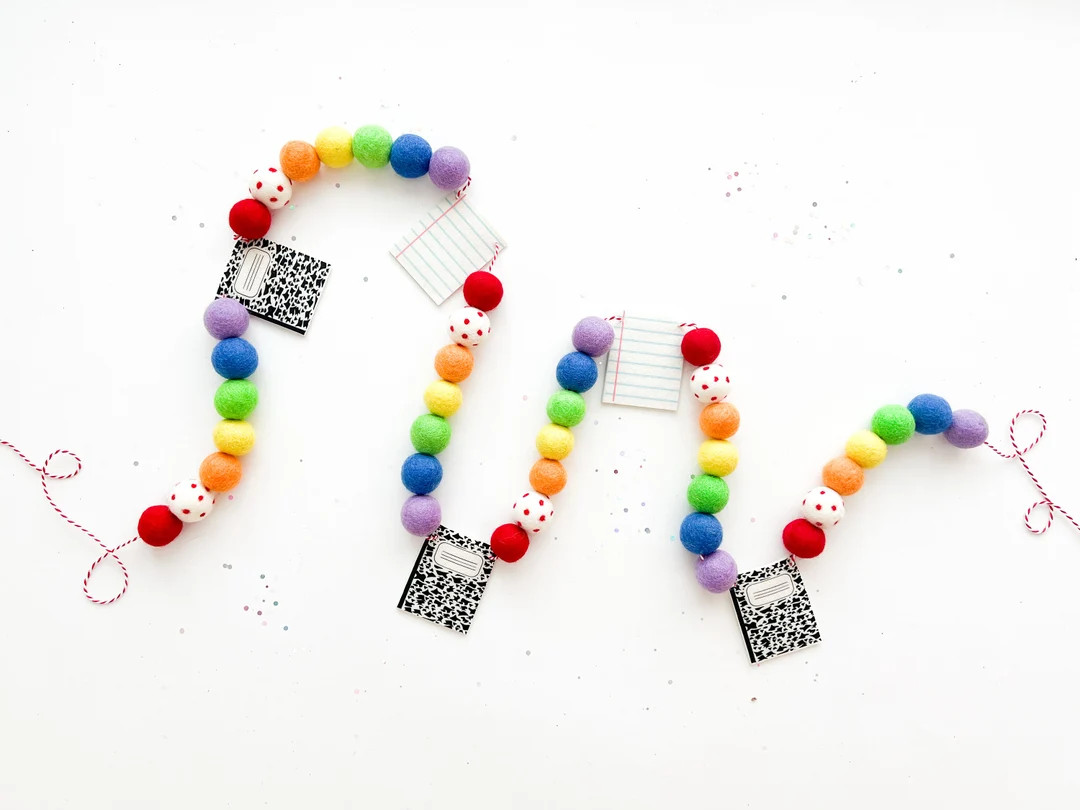 Notebook & Notepaper Felt Ball Garland - Bunting, Banner. Back to School | Etsy (US)