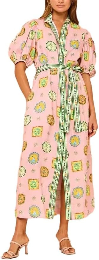 Melliflo Womens Boho Floral Polo Dresses Short Puff Sleeve Button Front Tie Waist Flowy Holiday M... | Amazon (US)