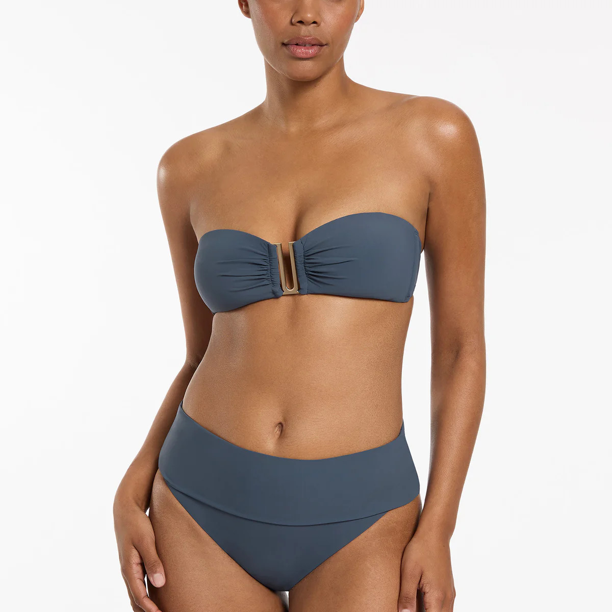 Jetset Fold Down High Waisted Bikini Bottom - Steel Blue | JETS Australia