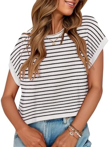 ZESICA Women's Spring Floral Sweater Vest Summer Short Sleeve Crewneck Cute Loose Knit Tops 2026 ... | Amazon (US)