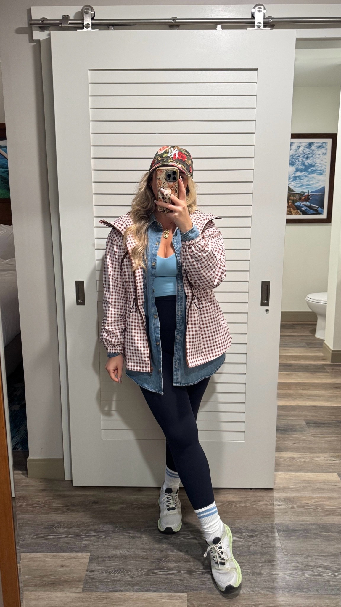 Rainy day fall outfit in North Carolina. Wearing a large in the jacket, Jean shirt & leggings. Size 10 in the bra top. All true to size. Workout outfit, fitness, rainy day outfit

#LTKootd #LTKfitnessgoals #LTKActive