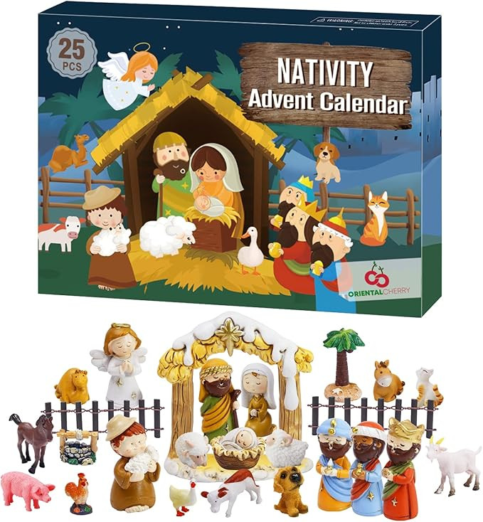 Advent Calendar 2025-25 Days of Christmas Nativity Scene Set - Countdown to for Kids Boys Girls C... | Amazon (US)