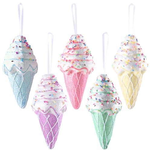 Ice Cream Party Decorations Ornaments, 5pcs Christmas Tree Hanging Candy Gift, Macaron Color Dessert Pendant Set for Xmas New Year Easter Birthday Home Party Supplies (Ice Cream) | Amazon (US)
