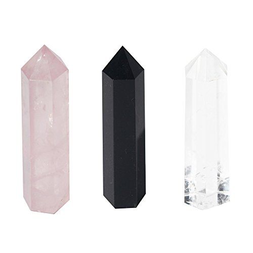 Healing Crystal Wands | 2" Clear Quartz Crystal Wand & Rose Quartz Crystal Points,Black Obsidian| 6  | Amazon (US)