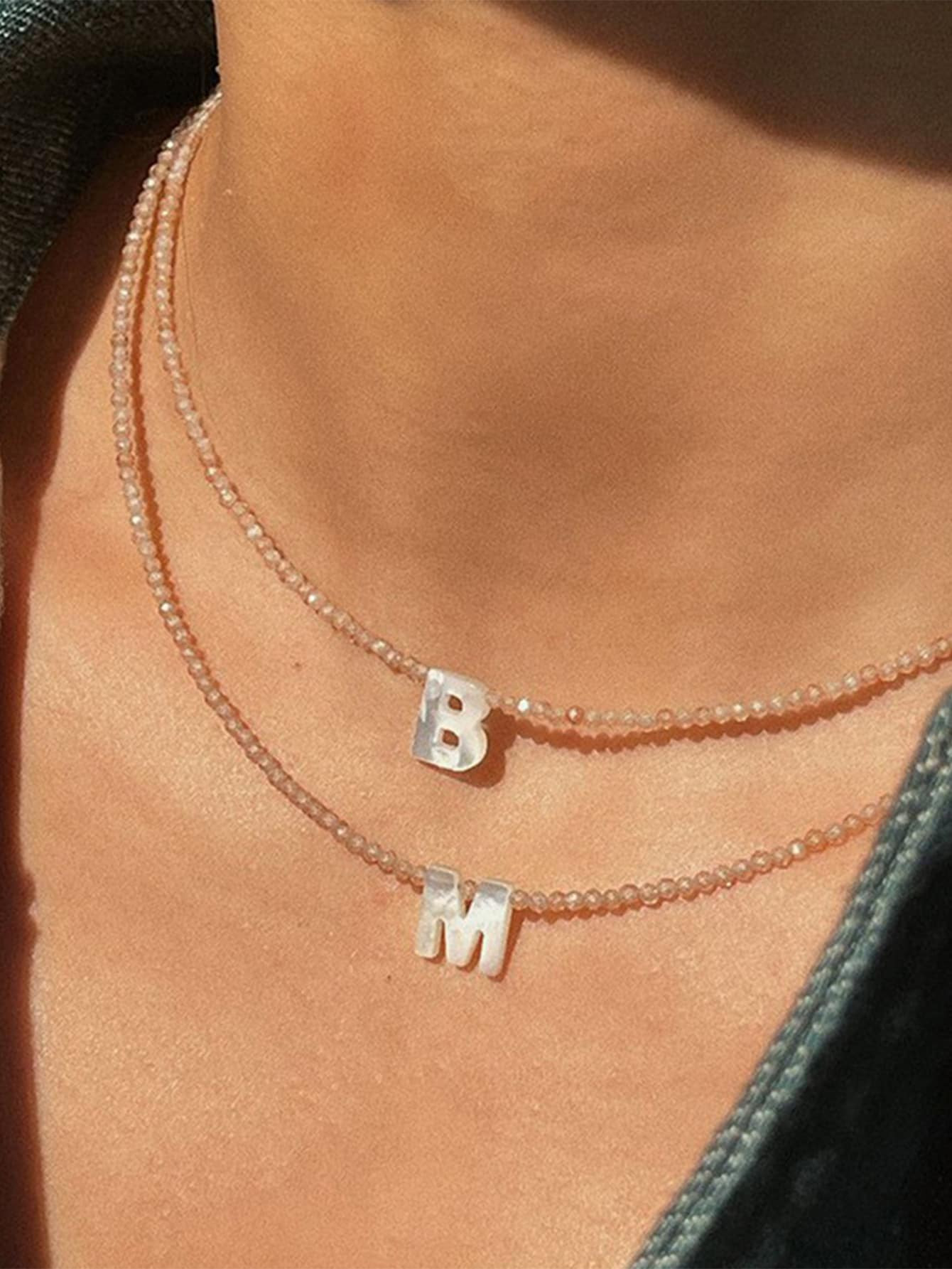 1pc Natural Shell & Initial Letter Beaded Necklace | SHEIN