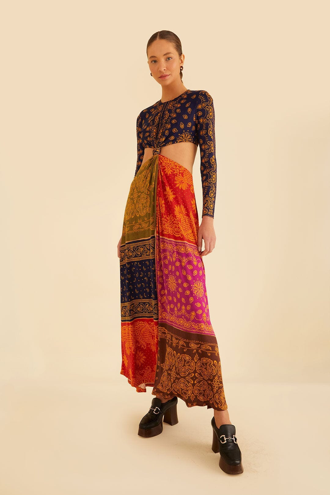 Multicolor Bandana Dream Cut Out Maxi Dress | Farm Rio UK