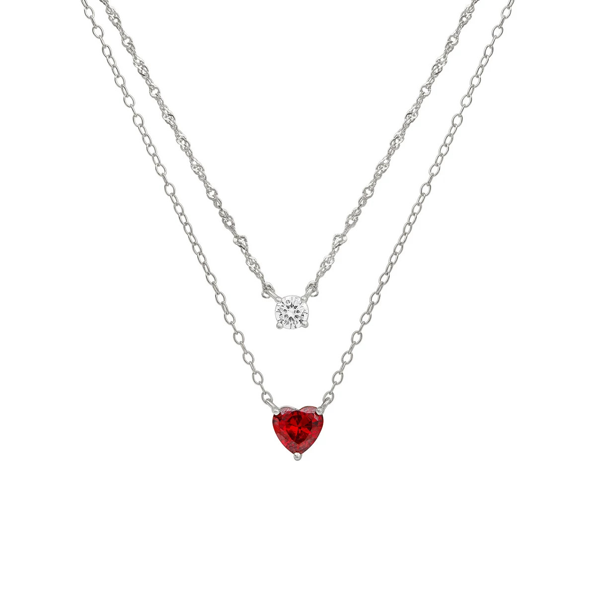 PRIMROSE Sterling Silver Red Cubic Zirconia Heart Double Strand Necklace | Kohl's
