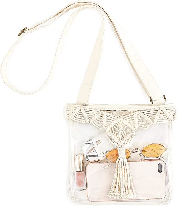 Mkono Clear Bag Stadium Approved Boho Clear Crossbody Purse with Macrame Tassel PVC Shoulder Bag ... | Amazon (US)