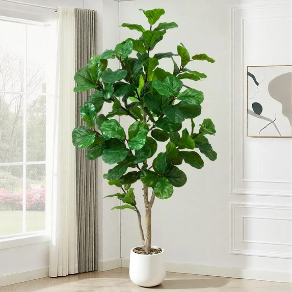 Faux Fiddle Leaf Fig Tree 7ft Tall Indoor Fake Tree in White Pot with 113 Leaves Artificial Ficus... | Walmart (US)