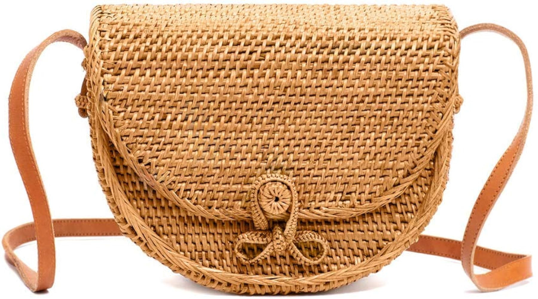 Round Rattan Bag for Women - Handmade Rattan Straw Bags - Wicker Purse - Boho Bag - Round Rattan ... | Amazon (US)