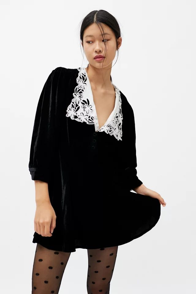 UO Marigold Velvet Lace Collar Mini Dress | Urban Outfitters (US and RoW)