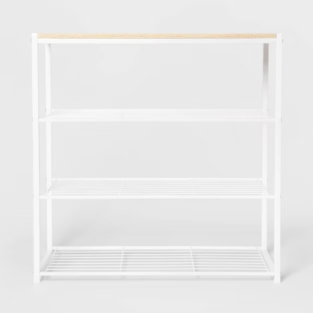 4 Tier Shoe Rack White Metal with Natural Wood - Brightroom™ | Target