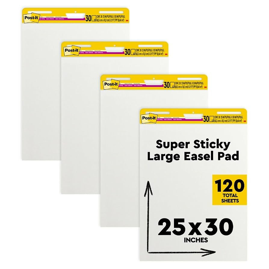 Post-it Super Sticky Easel Pad, 25 in x 30 in, White, 30 Sheets/Pad, 4 Pads/Pack, Great for Virtu... | Amazon (US)