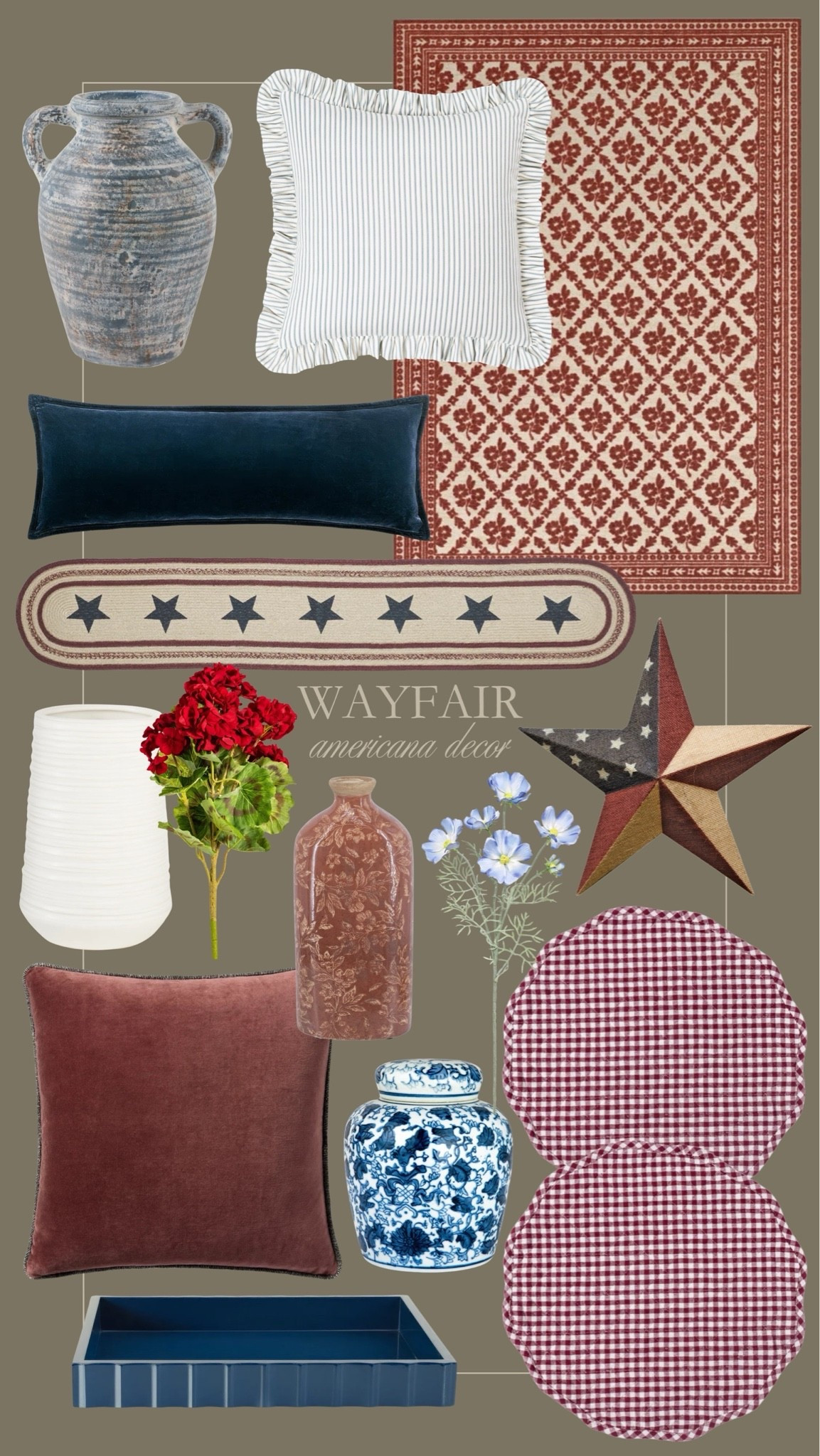Wayfair Americana summer 🇺🇸 Love these vintage red, white, and blue decor finds for the summer season. Such a pretty palette!