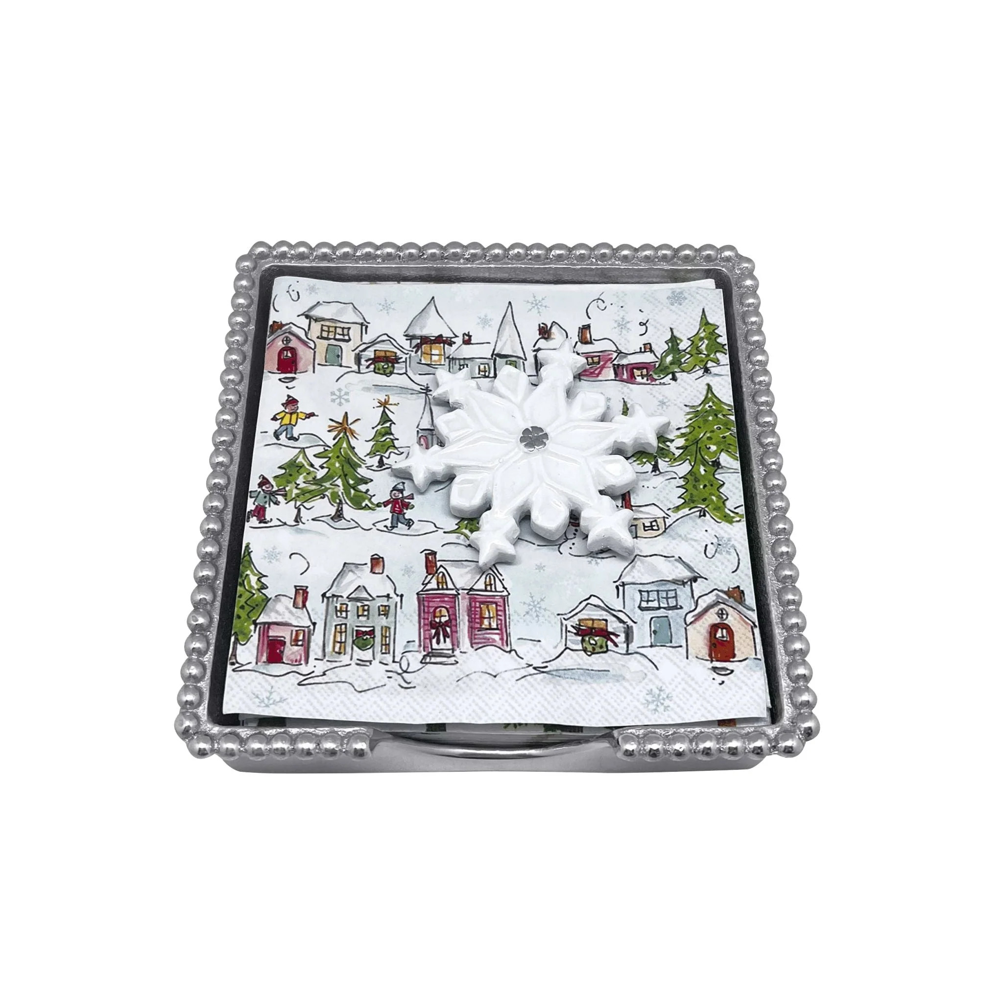White Snowflake Beaded Napkin Box Set | Mariposa