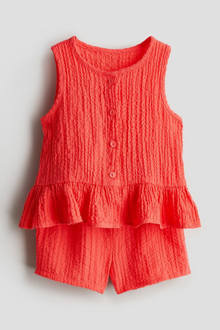 2-piece Top and Shorts Set - Regular waist - Round Neck - Light red - Kids | H&M US | H&M (US + CA)