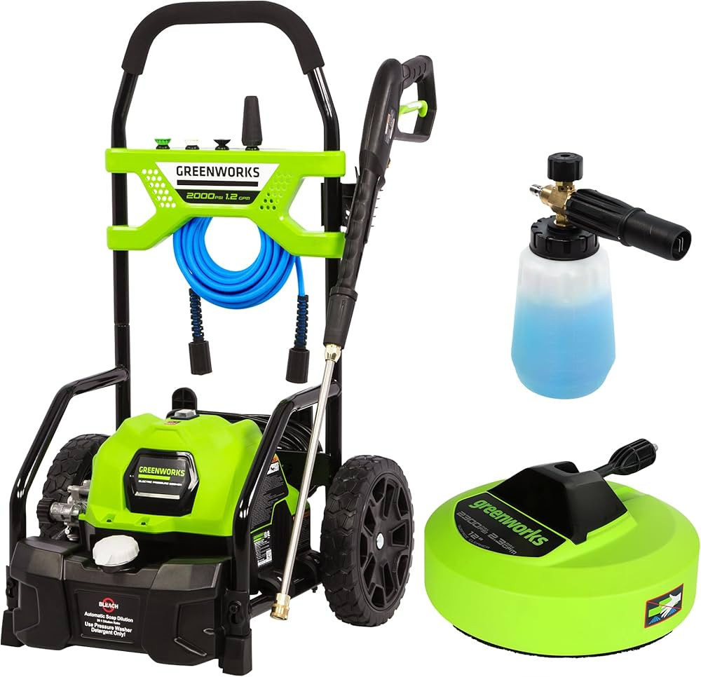 Greenworks 2000 PSI (1.2 GPM) Pressure Washer with 12” Surface Cleaner and Premium Foam Cannon | Amazon (US)