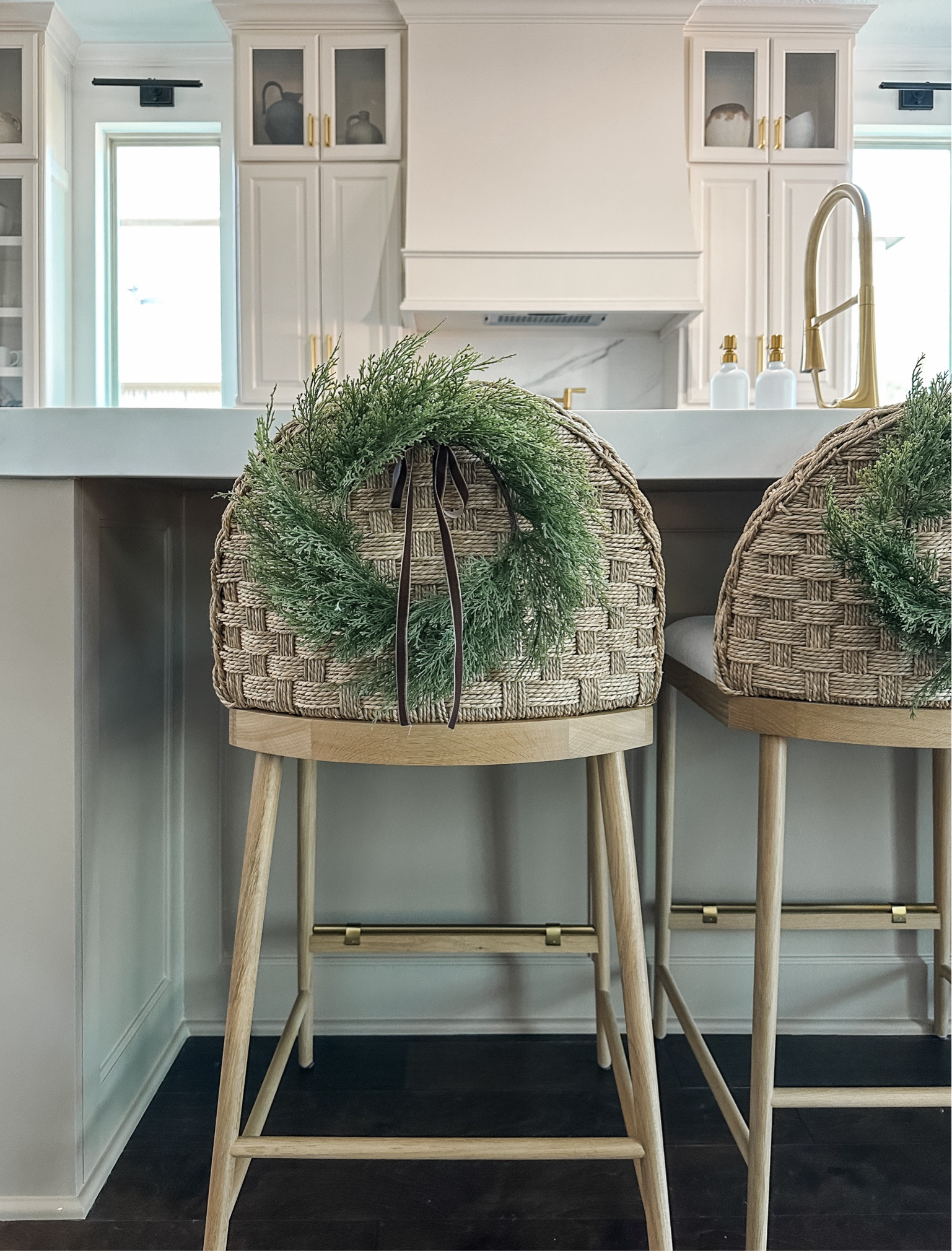 Lots of questions coming in how I attached my mini wreaths to my kitchen stools. I just used zip ties and looped it through the woven part of my stools. Use ribbon and safety pins if you have upholstered stools or clear command hooks if you have a wood stool (just let the hooks cure)! 

#LTKHome #LTKSeasonal #LTKFindsUnder50