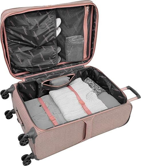 LONDON FOG Newcastle Softside Expandable Spinner Luggage, Rose Charcoal Herringbone, Checked-Medi... | Amazon (US)