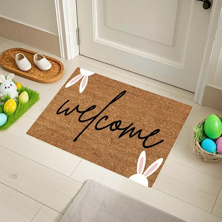 Fasiaou Easter-Welcome-Doormat Outdoor-Entrance Colorful-Easter-Eggs Faux-Coir Entryway-Rug-Sprin... | Walmart (US)