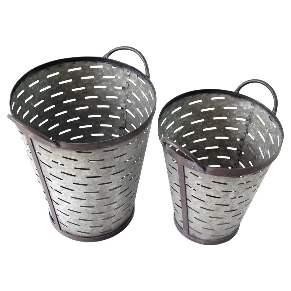 Metal Olive Bucket Set Gray 2pk - Vip Home & Garden | Target