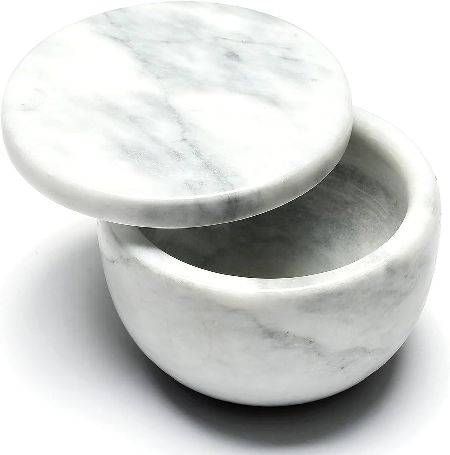 Marble White Salt Box Salt Cellar Spice Pinch Pot Salt Cellar Spice Seasonings Keeper | Amazon (US)