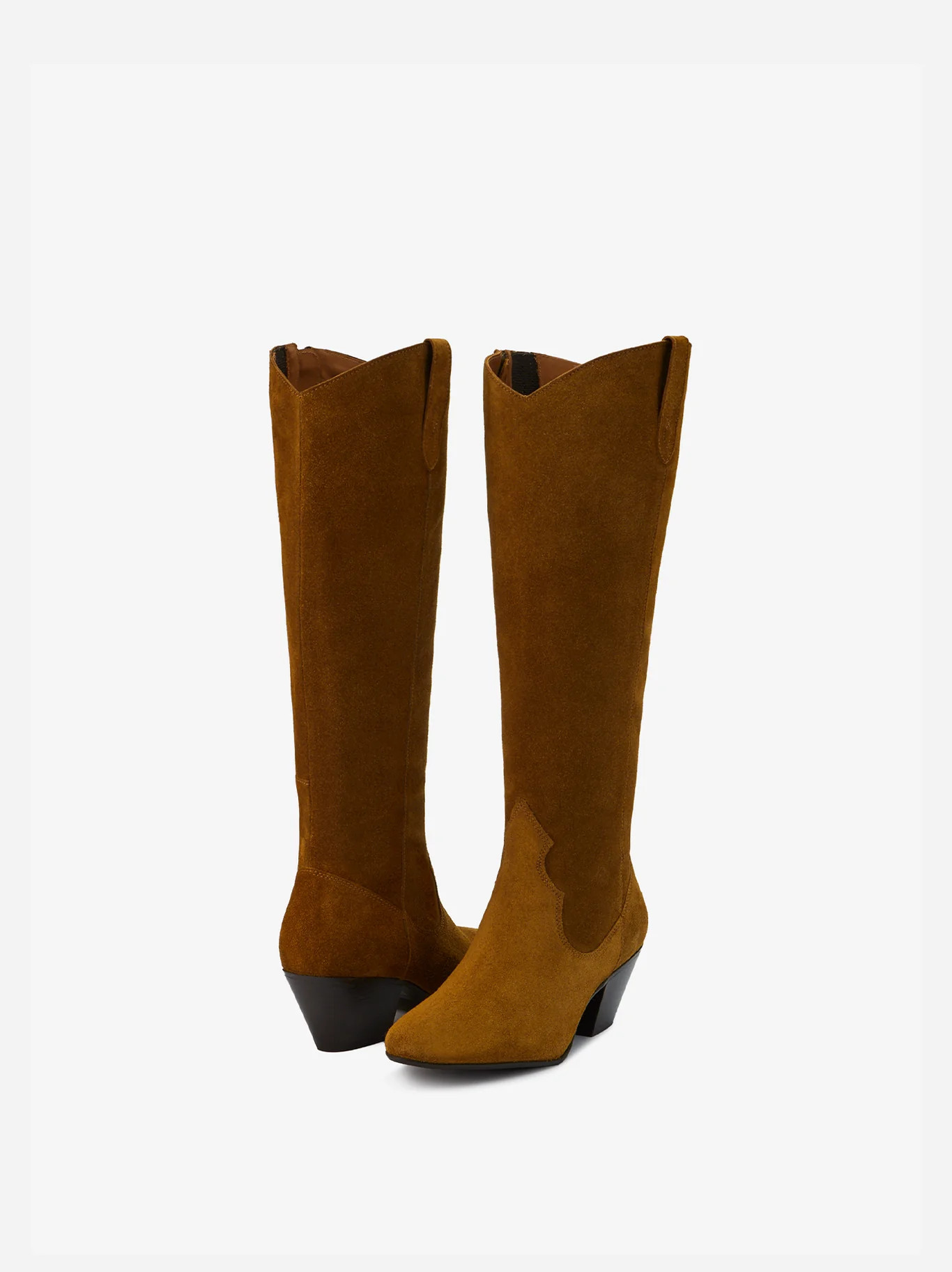 Saffron Marigold Suede Heeled Knee High Boots | DuoBoots | DuoBoots
