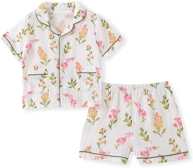 KISBINI Toddler Girl Pajamas Set Kids 100% Cotton Summer Short Sleeve Pjs Sleepwear Button Down P... | Amazon (US)