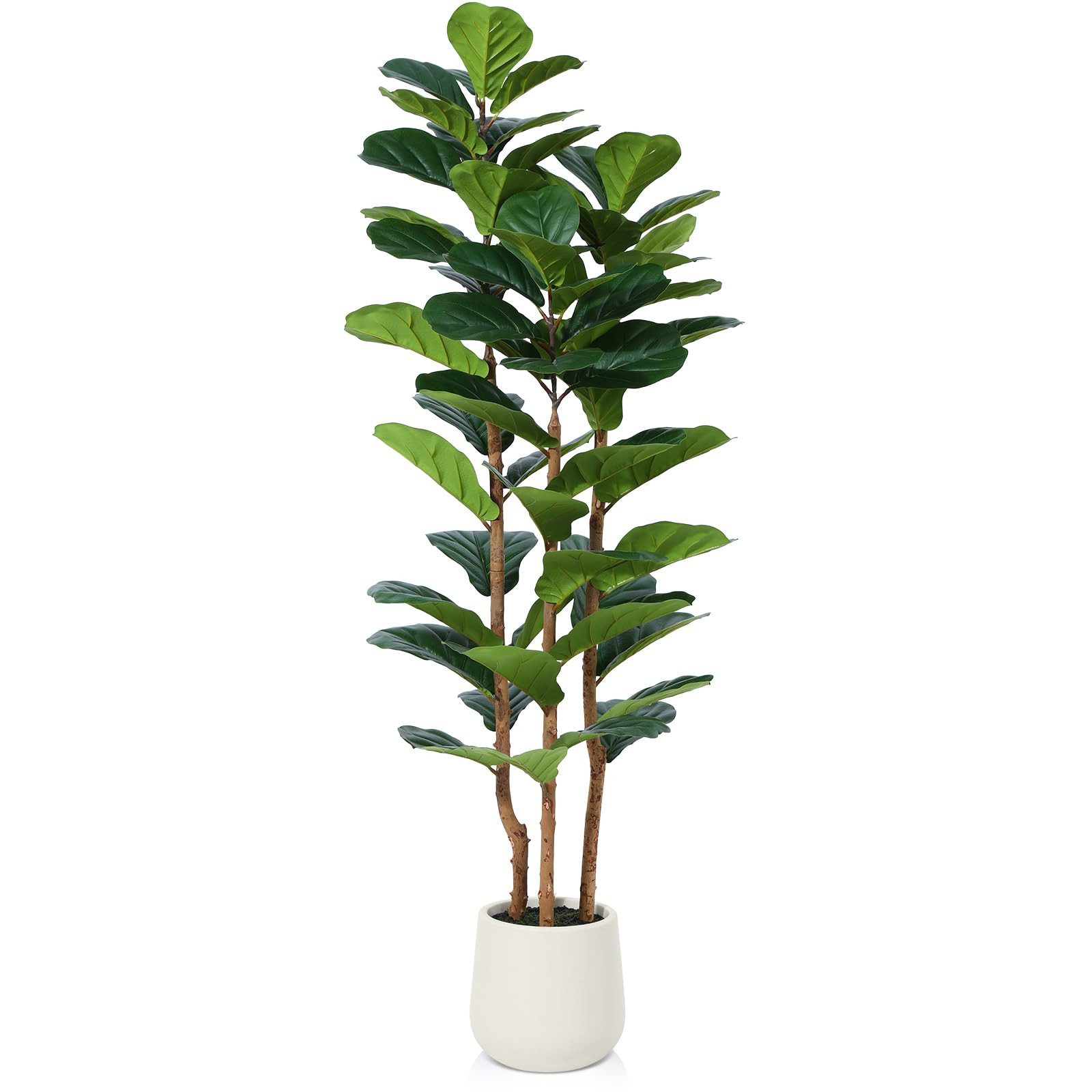 Artificial Fiddle Leaf Fig Tree with White Planter,5ft Tall Fake Tree with Natural Wood Trunk for... | Amazon (US)