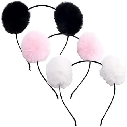 3PCS Fluffy Pom Ball Headbands Hairband Panda Ears Hair Hoop Headwear Hair Bands Costume Hair Acc... | Amazon (US)