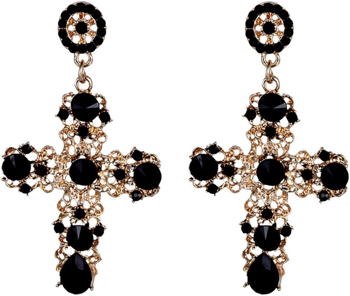 Big Cross Earrings,Color Crystal Baroque Drop Dangle Earrings for Women Teens Girls Bar Party Gif... | Amazon (US)