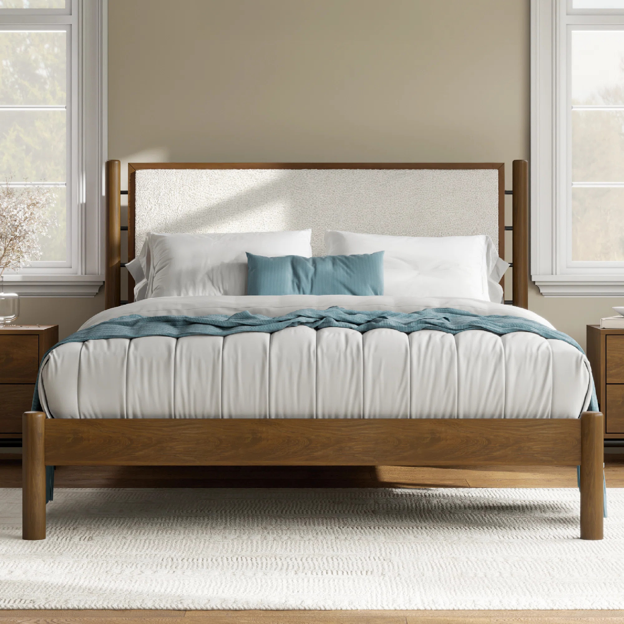 Levi Solid Wood Boucle Upholstered Headboard Bed Frame | Wayfair North America