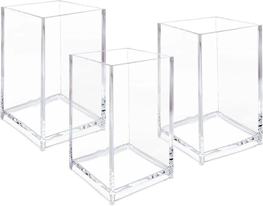 3 Pack Clear Acrylic Cosmetic Pencil Pen Holder Cup, Clear Makeup Brush Holder, Desk Acrylic Brus... | Amazon (US)