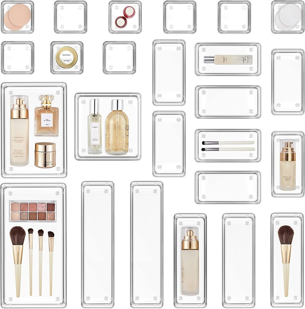 JARLINK 25 Pack Desk Drawer Organizer Trays with 7 Different Sizes, Drawer Organizer Trays with N... | Amazon (US)