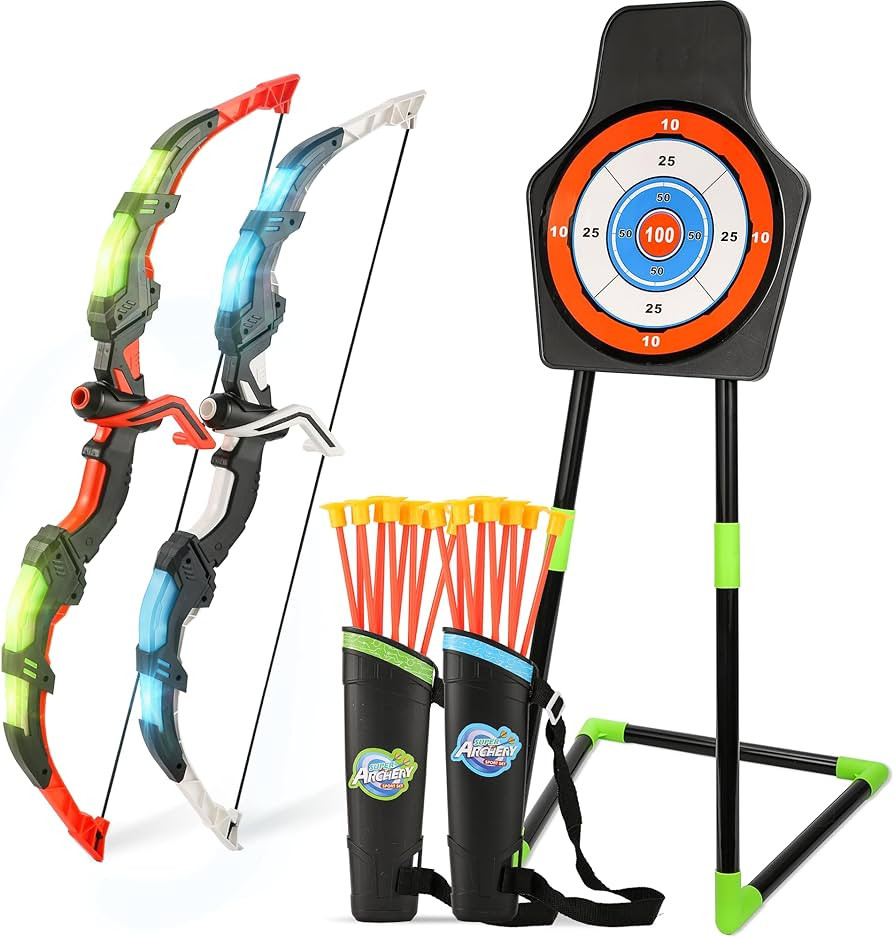 Bow and Arrow Set for Kids, 2-Pack LED Light Up Archery Set with 20 Suction Cup Arrows, Indoor an... | Amazon (US)
