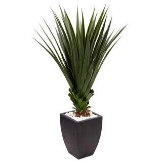 Nearly Natural Indoor/Outdoor Spiked Agave Artificial Plant in Black Planter 6964 | The Home Depot