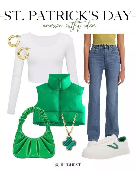 St Patrick’s Day outfit idea from Amazon, green puffer vest, spring outfit, green sneakers, green purse, Levi’s jeans, clover necklace, St Patrick’s Day outfits, casual outfit, green outfit

#LTKstyletip #LTKfindsunder50 #LTKSeasonal