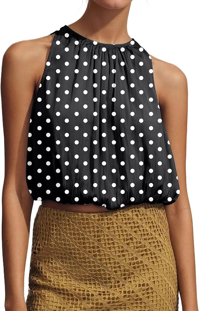 Ythomm Women’s Halter Crop Bubble Tops Summer Sleeveless Crewneck Puffy Hem Cropped Tank Tops F... | Amazon (US)