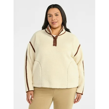 Terra & Sky Women's Plus Size Faux Shearling Quarter Snap Pullover, Sizes 0X-4X | Walmart (US)